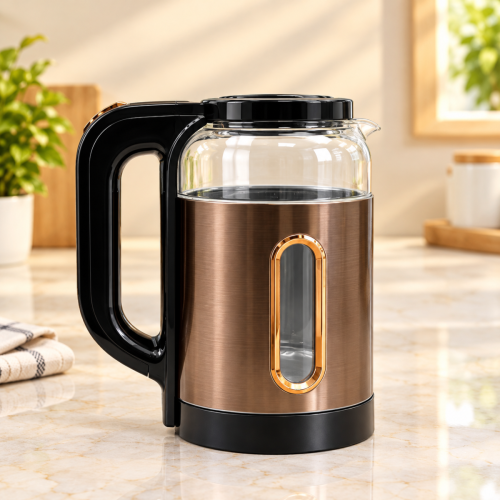 NOHA Electric Glass Kettle – Modern Design,Black & Brown / Black & Gold